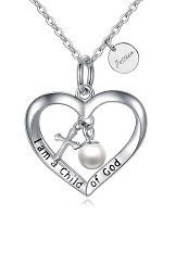 teensy silver pearls cross engraved baby birthstone necklace